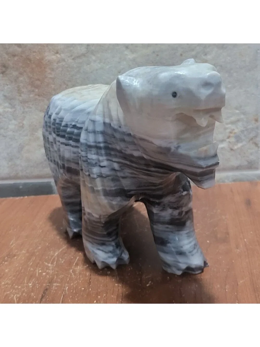 Large Hand Carved Stone Bear Sculpture Roaring Marble Onyx Heavy Figurine